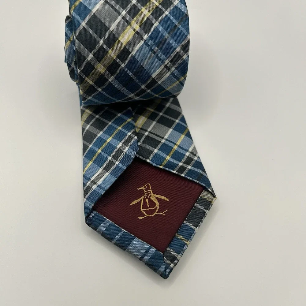 Penguin Necktie‎ Blue Plaid Pattern Silk Neck Tie 2.5